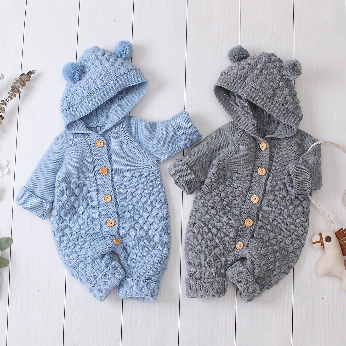 Baby's Knitted Jumpsuit Hoodie Onesies