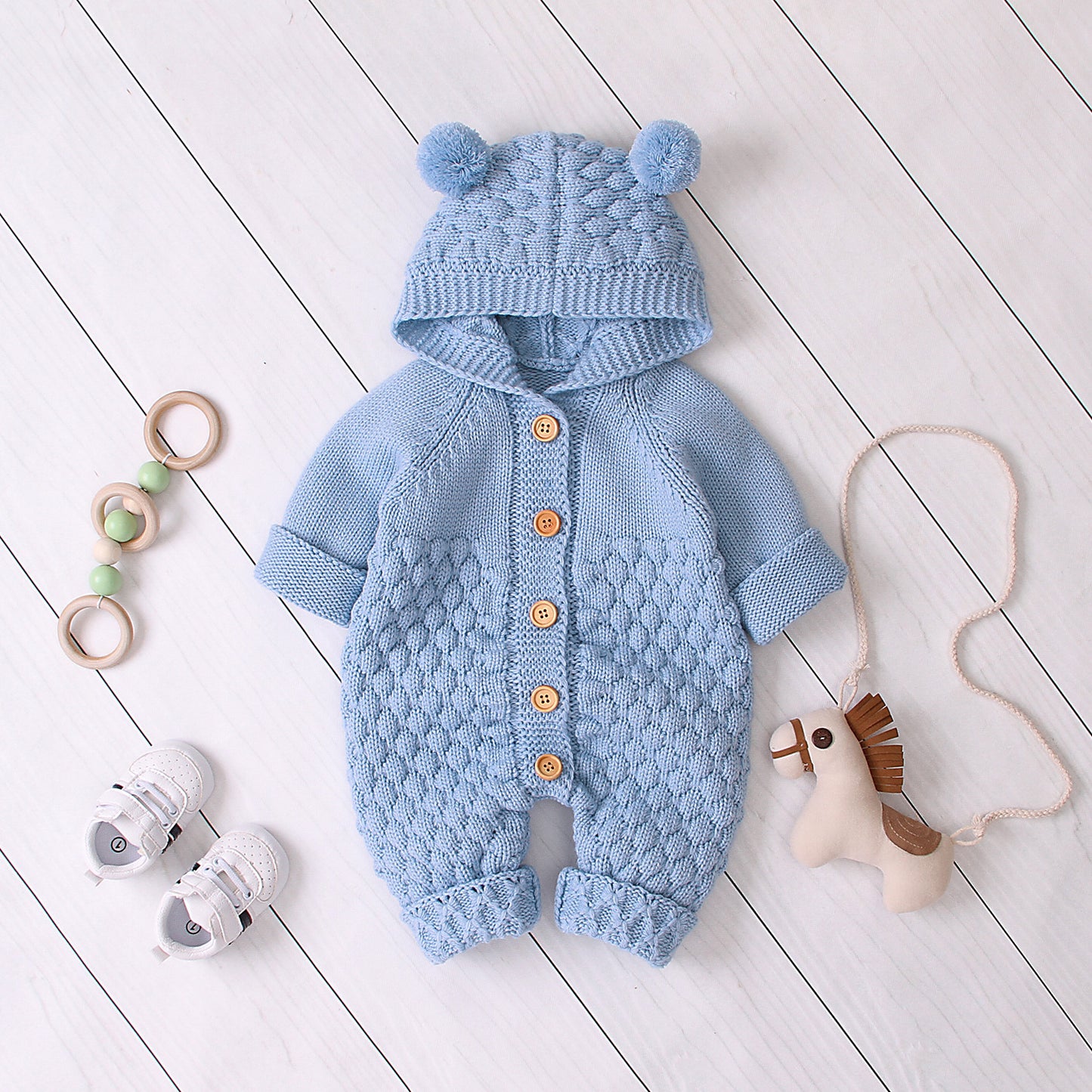 Baby's Knitted Jumpsuit Hoodie Onesies