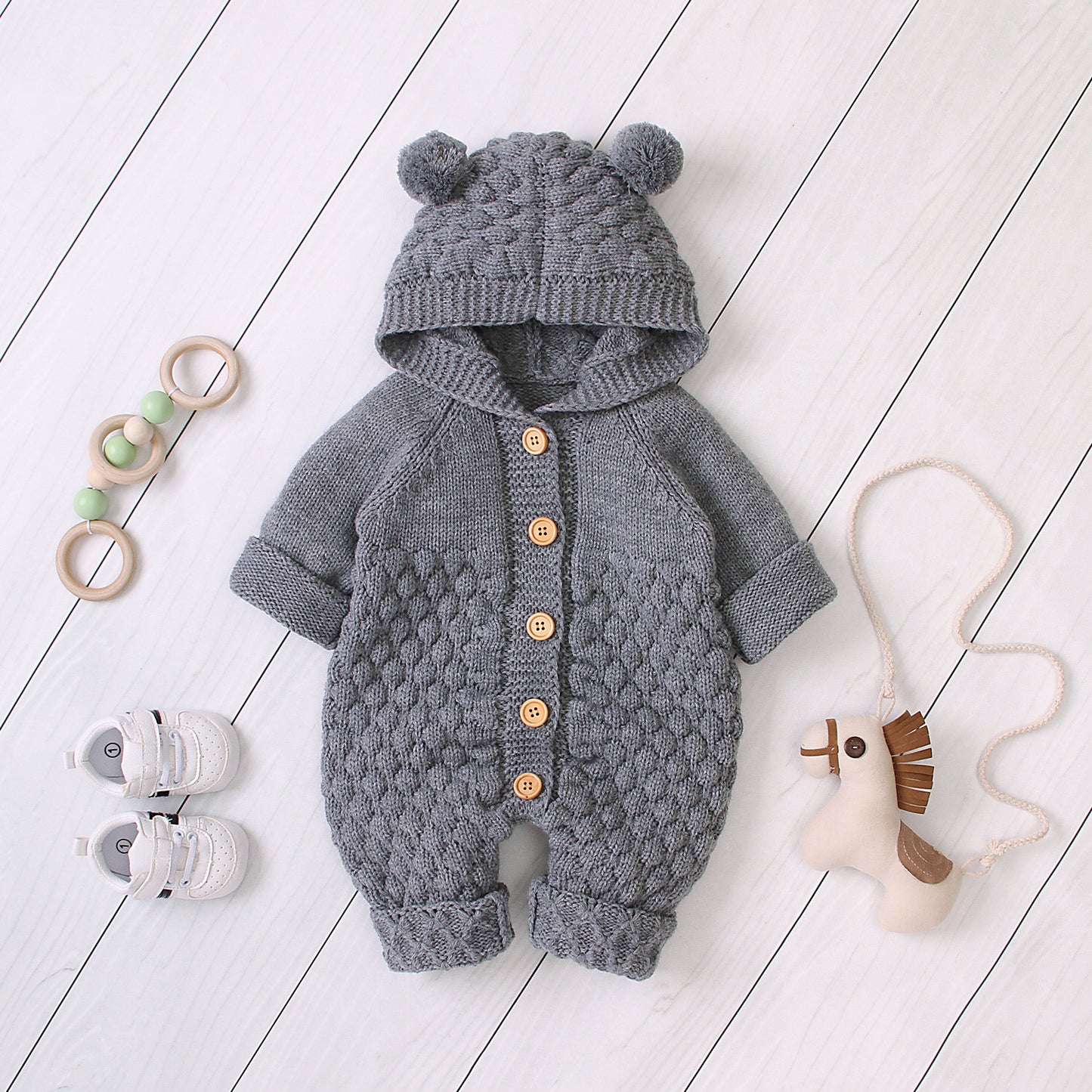 Baby's Knitted Jumpsuit Hoodie Onesies