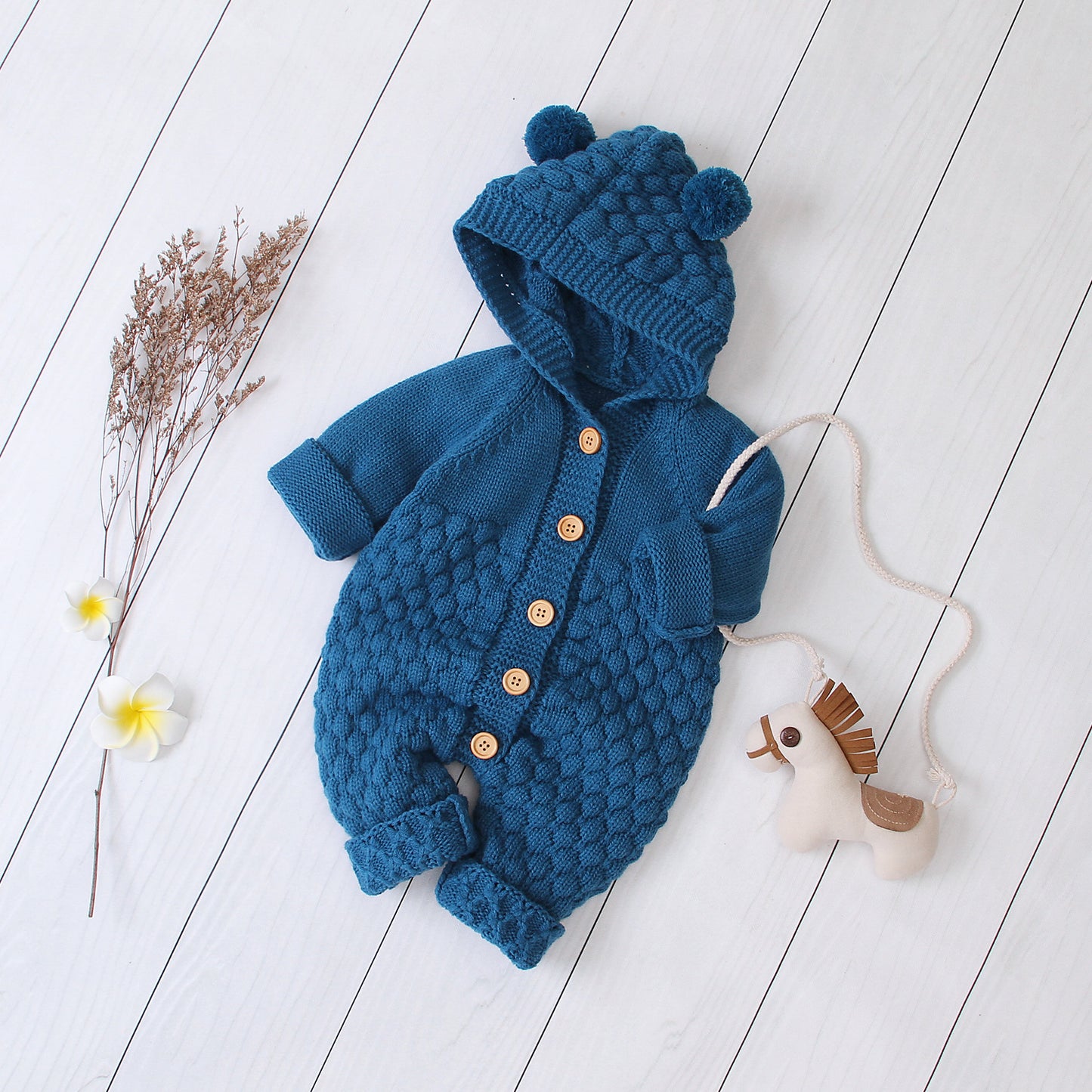 Baby's Knitted Jumpsuit Hoodie Onesies