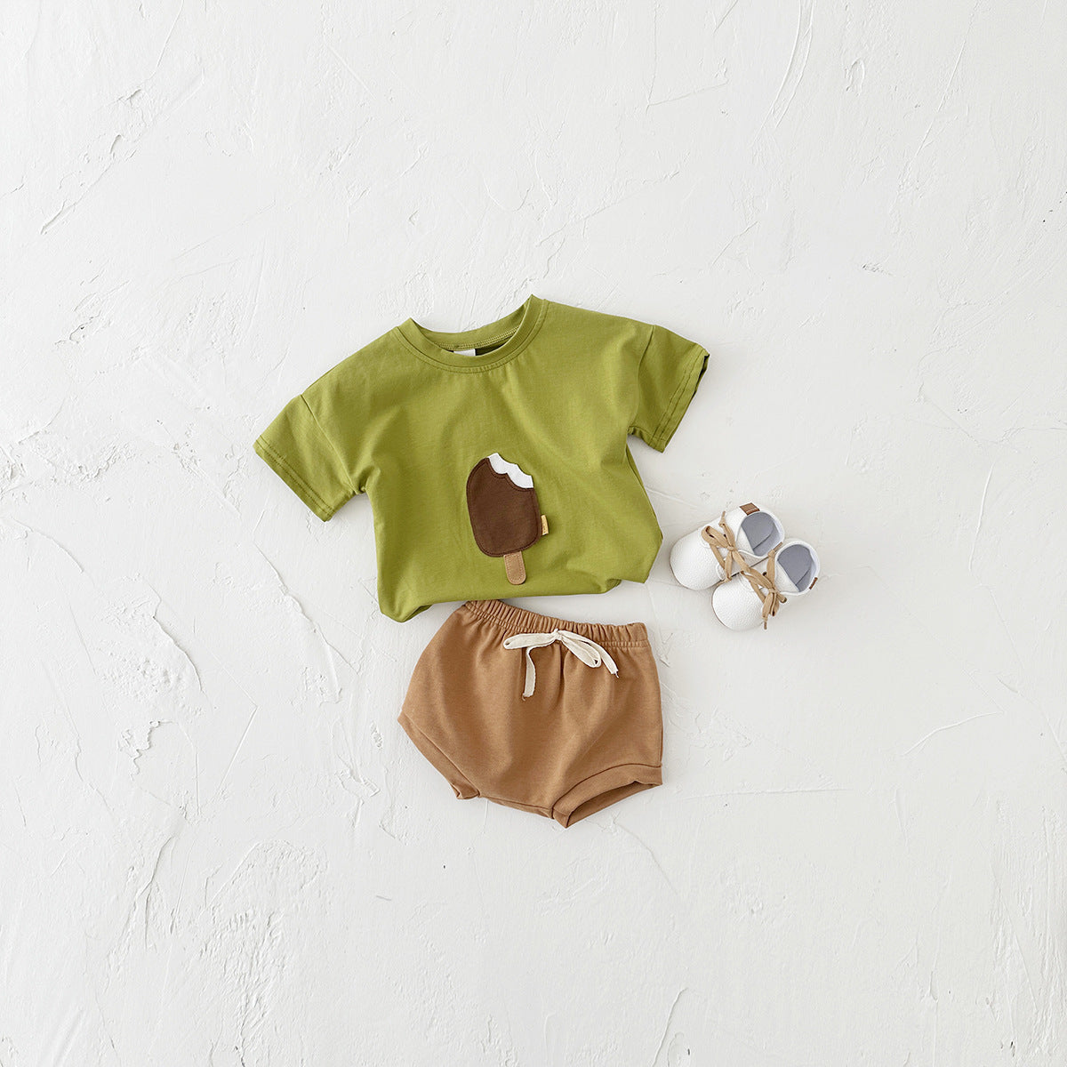 Baby's Cotton Ice Cream Patch Short Sleeve 2-Piece Set