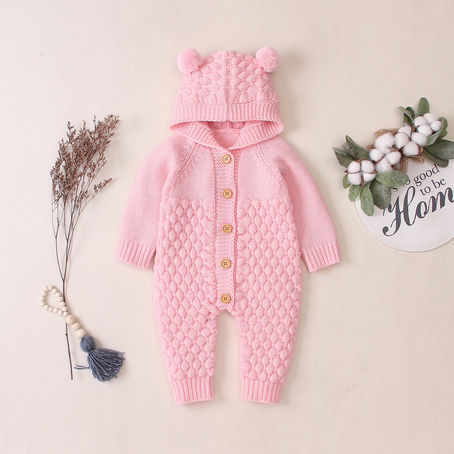 Baby's Knitted Jumpsuit Hoodie Onesies