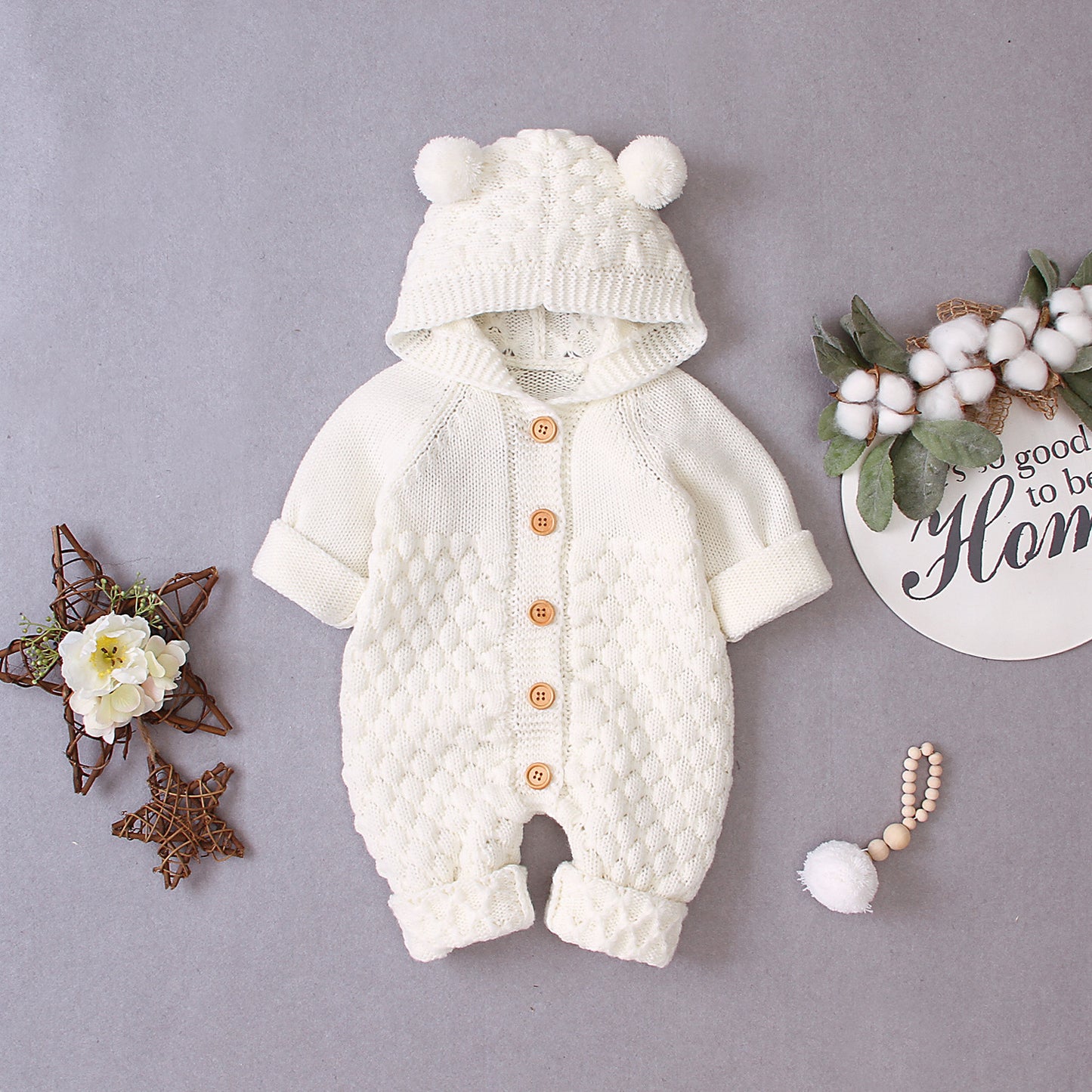 Baby's Knitted Jumpsuit Hoodie Onesies