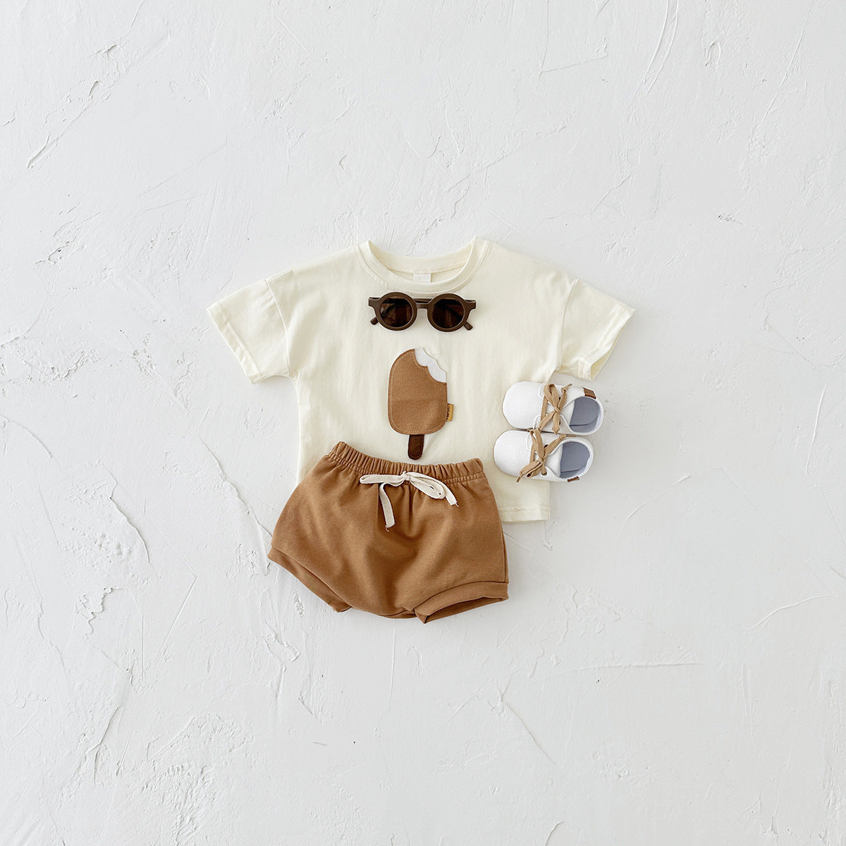 Baby's Cotton Ice Cream Patch Short Sleeve 2-Piece Set