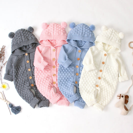 Baby's Knitted Jumpsuit Hoodie Onesies