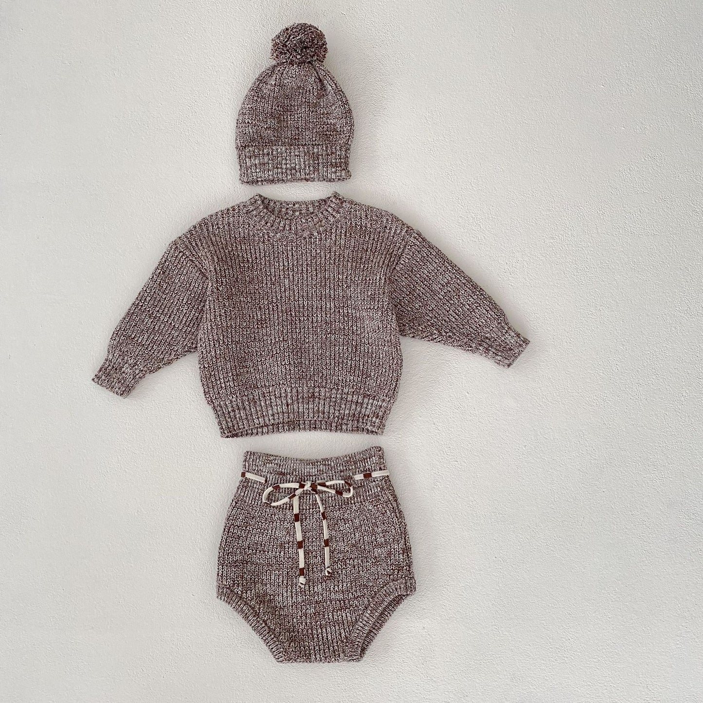 Baby Girl's Thick Needle Pullover Pants Fur Knitted Hat 3-Piece Set