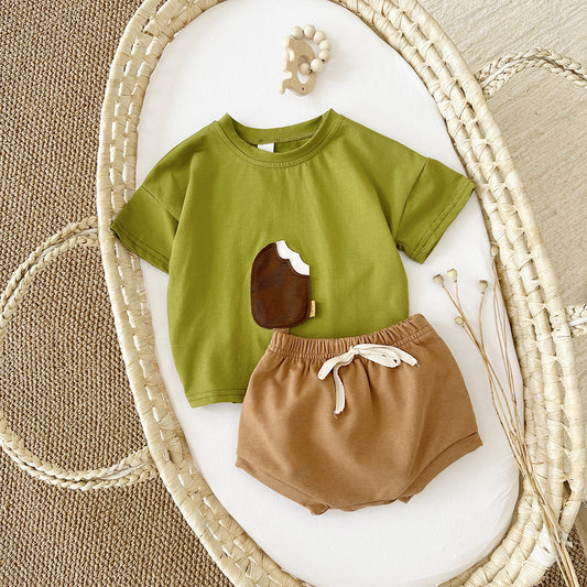 Baby's Cotton Ice Cream Patch Short Sleeve 2-Piece Set